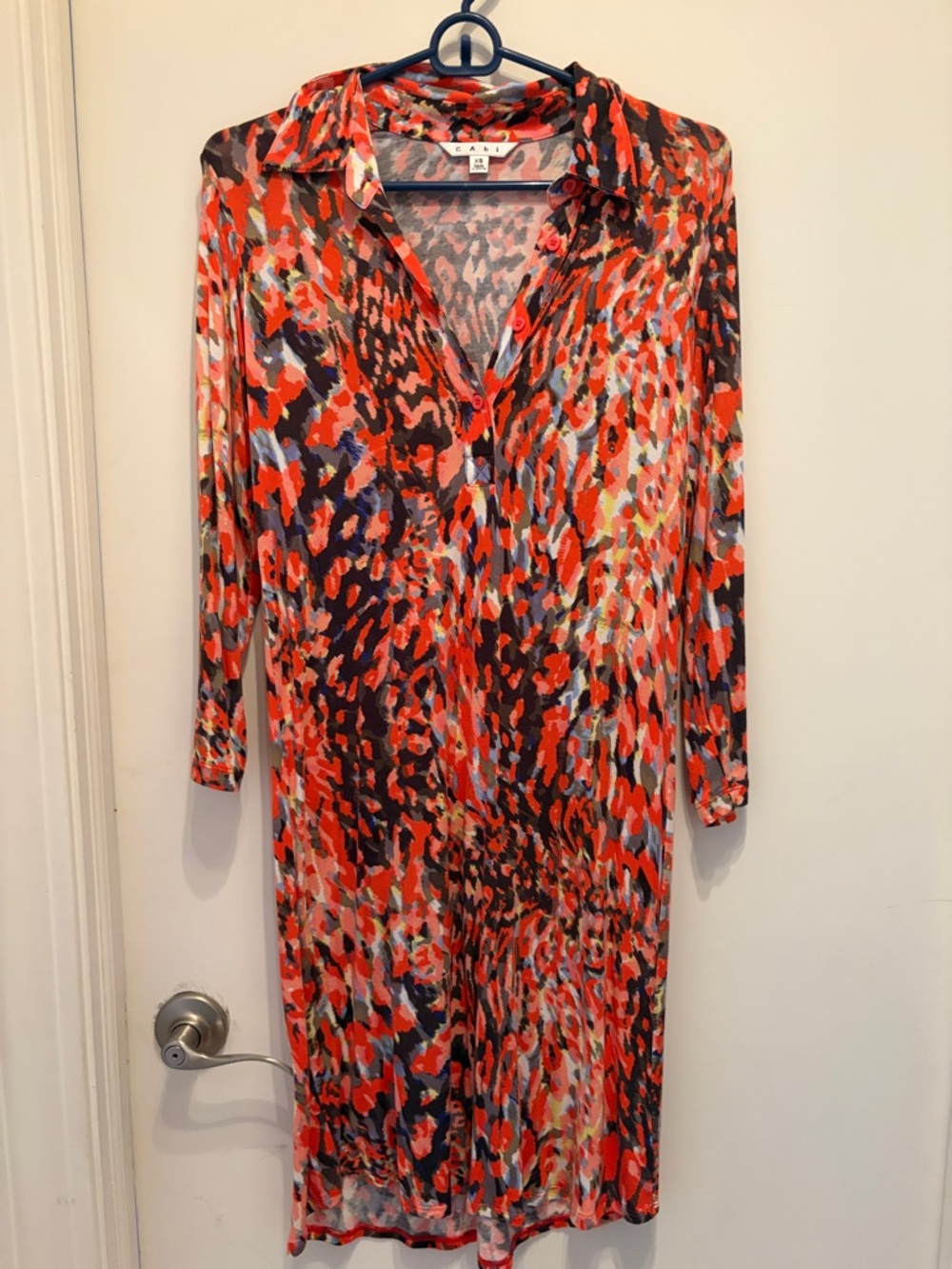 CAbi Orange Multi Collared Long-Sleeve Shift Dress